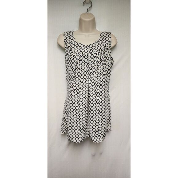 Cabi Cleo Diamond Print Tunic Semi-SheerTank Top Size M Color Blue/Cream - Picture 2 of 7